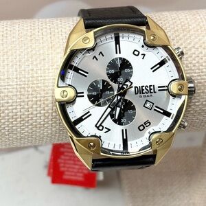 Diesel Men's Spiked Quartz Chronograph Black Leather 49mm Watch